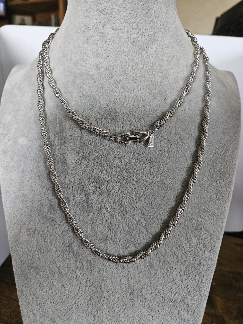 Vintage Signed Raquel Silver Twisted Rope Chain Necklace 36 Inches